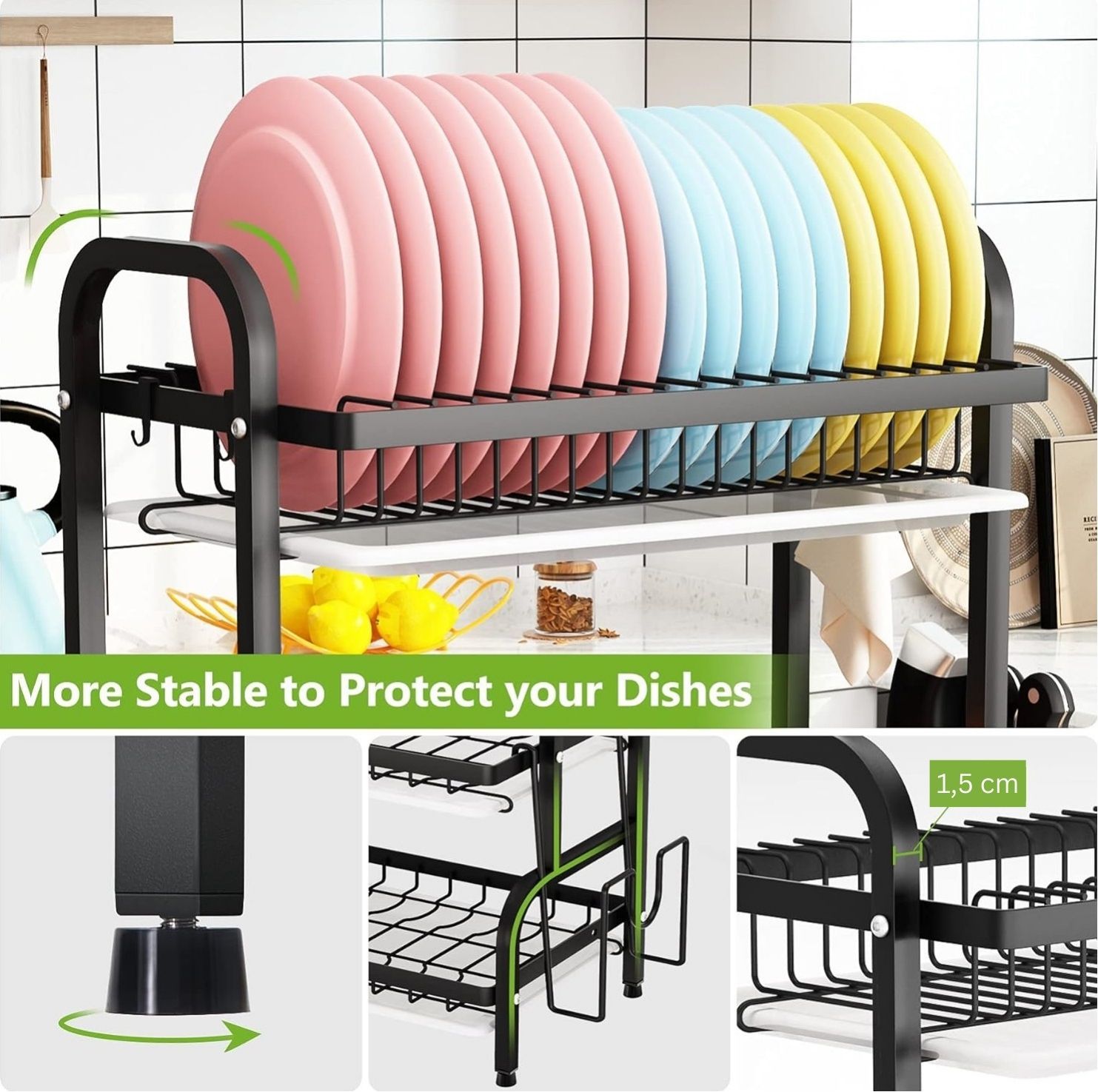CARLA HOME Dish Drying Rack 3 Tier Large Capacity Kitchen Storage with Utensil and Cutting Board Holder-1992735288283238405