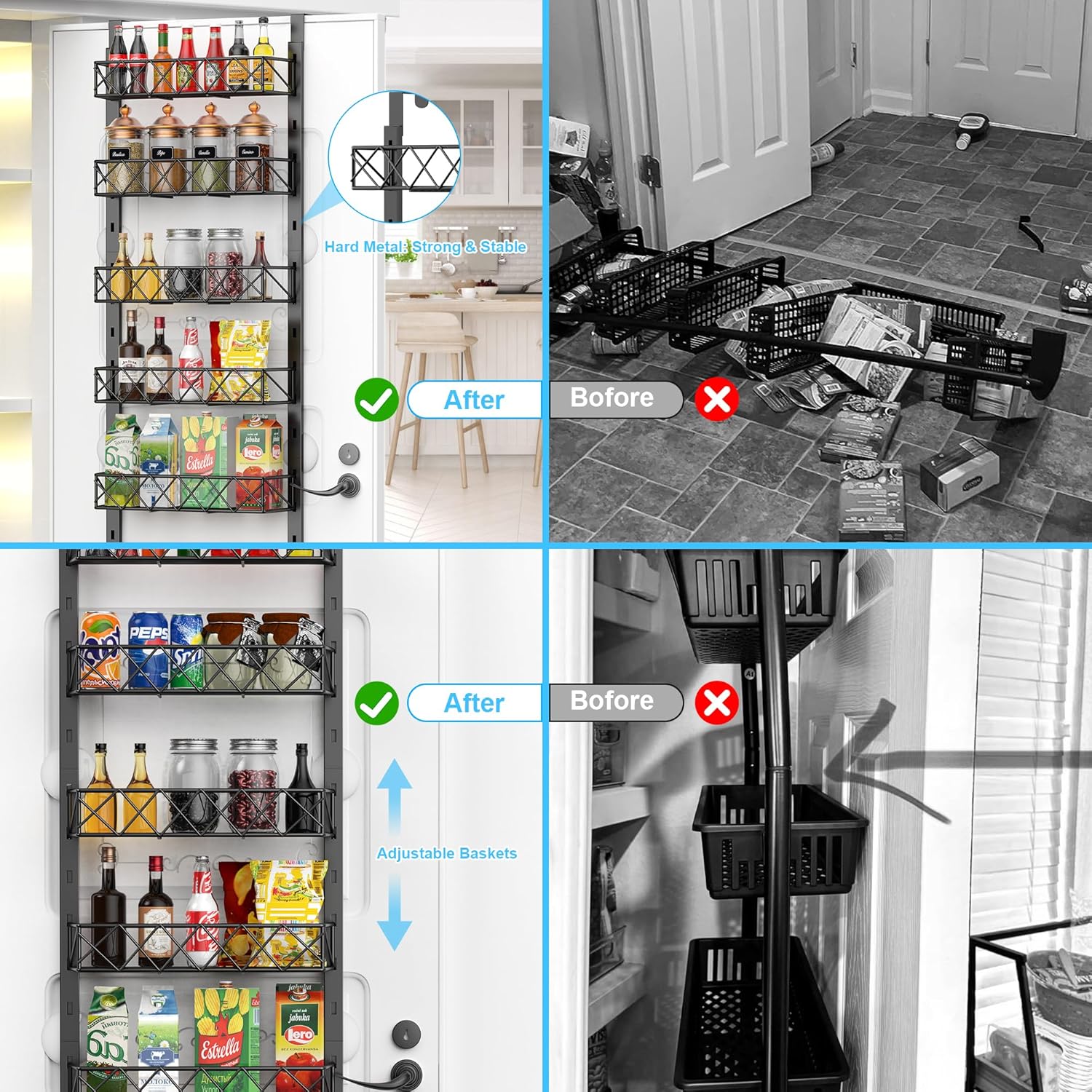 CARLA HOME 6 Tier Adjustable Baskets Over Door Pantry Organiser for Home Kitchen-1992735300773875715