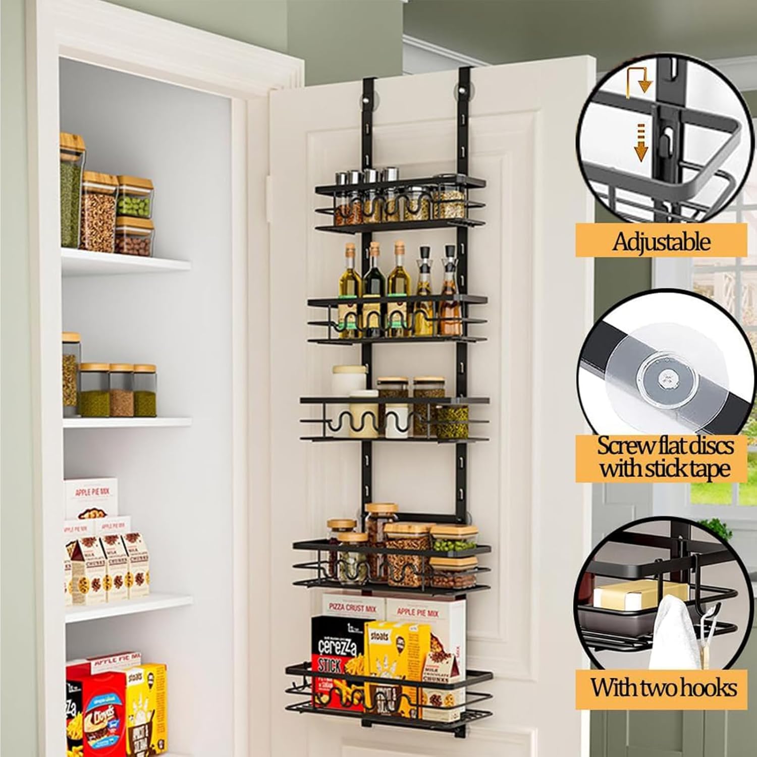 CARLA HOME 4 Tier Adjustable Baskets Over Door Pantry Organiser for Home Kitchen-1992735292326547457