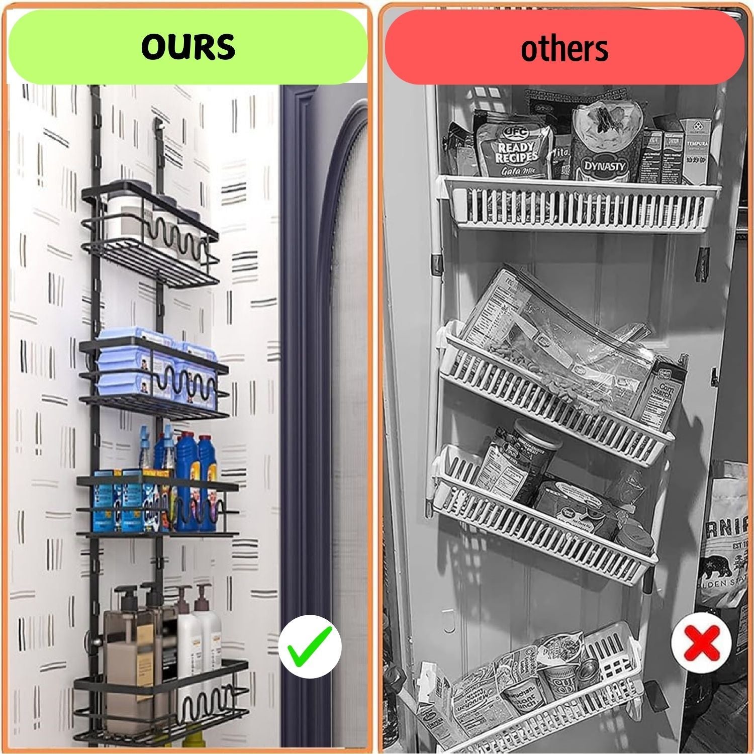 CARLA HOME 4 Tier Adjustable Baskets Over Door Pantry Organiser for Home Kitchen-1992735292326547458