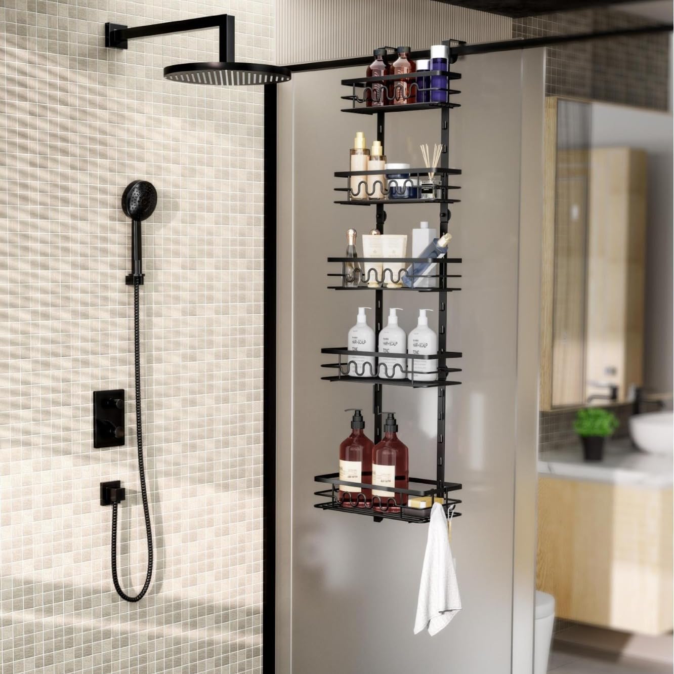 CARLA HOME 4 Tier Adjustable Baskets Over Door Pantry Organiser for Home Kitchen-1992735292326547460