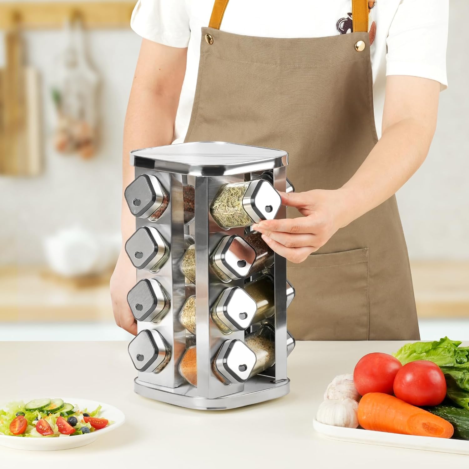 CARLA HOME Rotating Spice Rack Organizer with 20 Glass Jars for Kitchen Countertop-1992735296076255238
