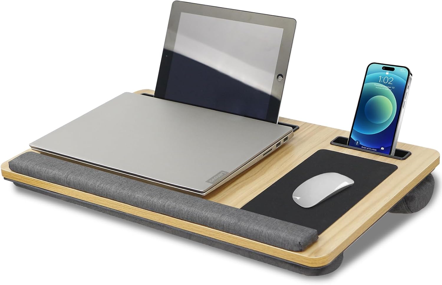 CARLA HOME Oversized Portable Lap Desk with Cushion,Mouse Pad, Tablet and Phone Holder which Fits Up to 17 Inch Laptops for Bed or Sofa (Brown)-1992735301461741568