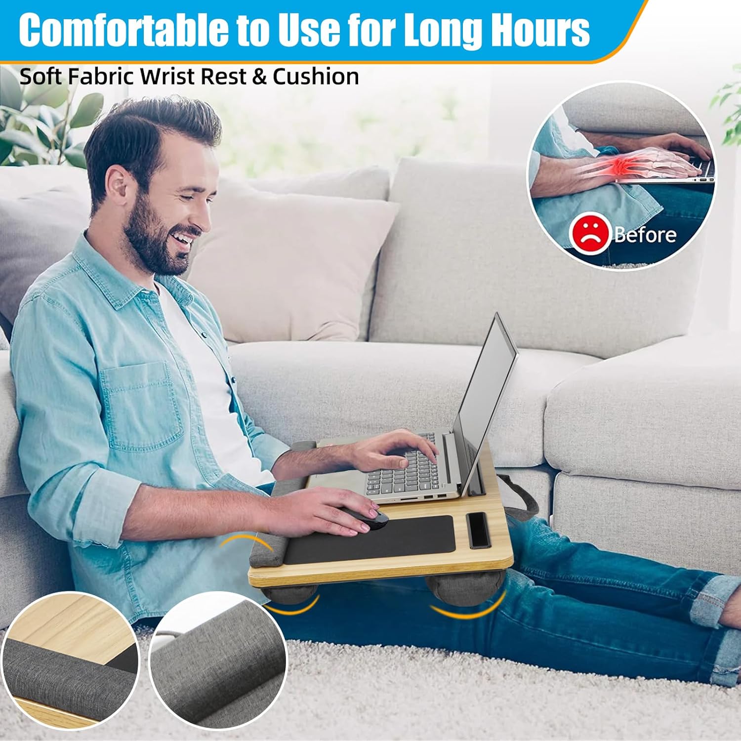 CARLA HOME Oversized Portable Lap Desk with Cushion,Mouse Pad, Tablet and Phone Holder which Fits Up to 17 Inch Laptops for Bed or Sofa (Brown)-1992735301461741571