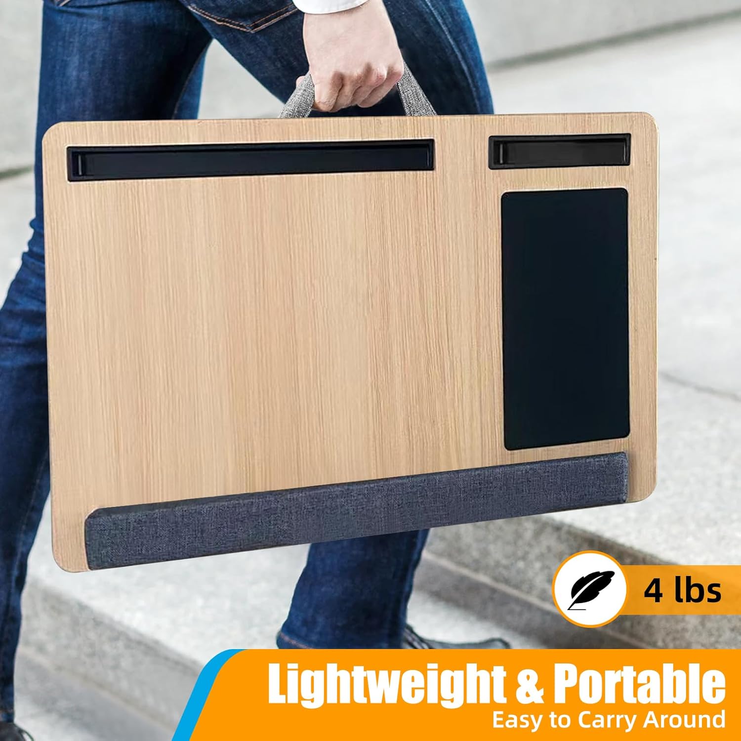 CARLA HOME Oversized Portable Lap Desk with Cushion,Mouse Pad, Tablet and Phone Holder which Fits Up to 17 Inch Laptops for Bed or Sofa (Brown)-1992735301461741573