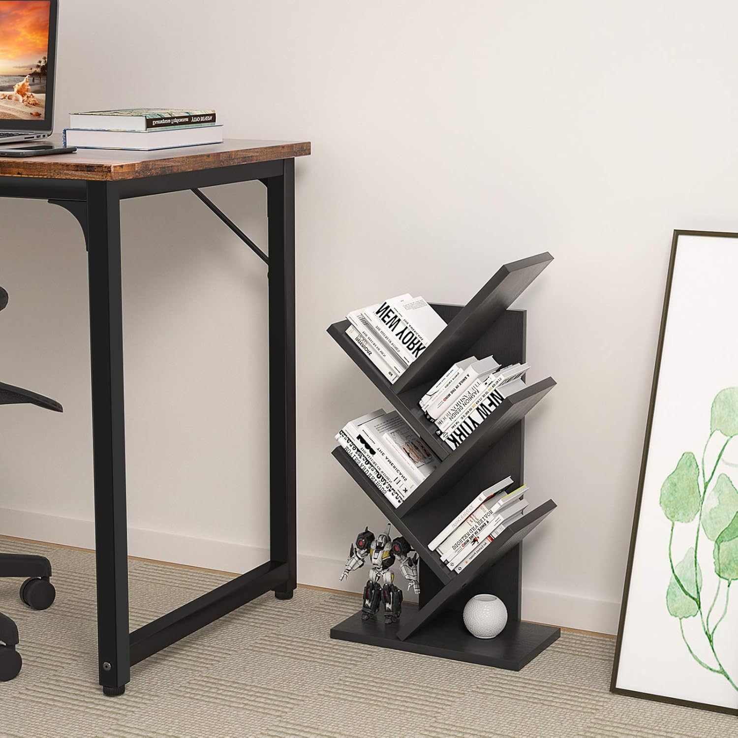 CARLA HOME 5-Tier Tree Bookshelf Storage Rack for Home Office or Bedroom (Black)-1992735295900094473