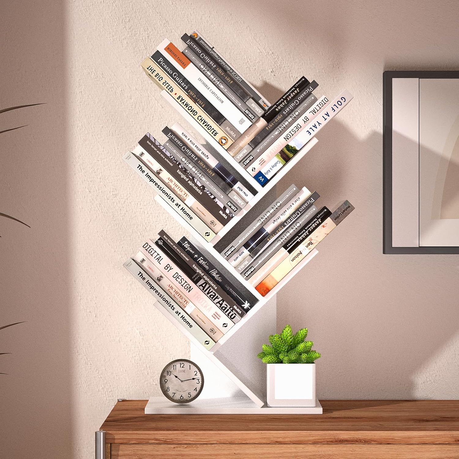 CARLA HOME 5-Tier Tree Bookshelf Storage Rack for Home Office or Bedroom (White)-1992735294960570372