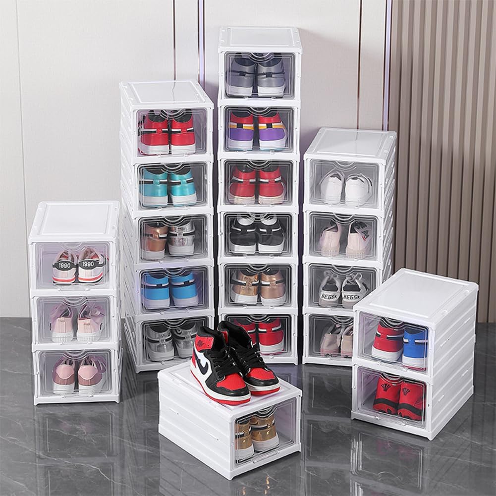 CARLA HOME 6-Tier Stackable Shoe Storage Box Organizer with Clear Door for Closet, Entryway or Cabinet-1992735297300992009