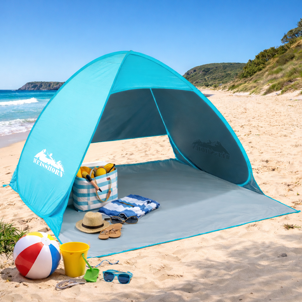 3 Person Pop Up Beach Tent Sun Shade - Blue