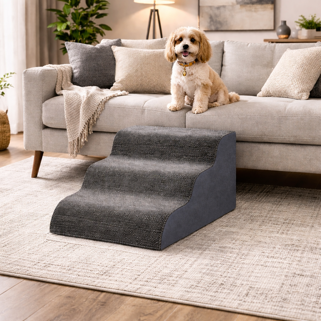 3 Steps Pet Stairs Dog Ramp High Density Foam 41cm (H) - Grey