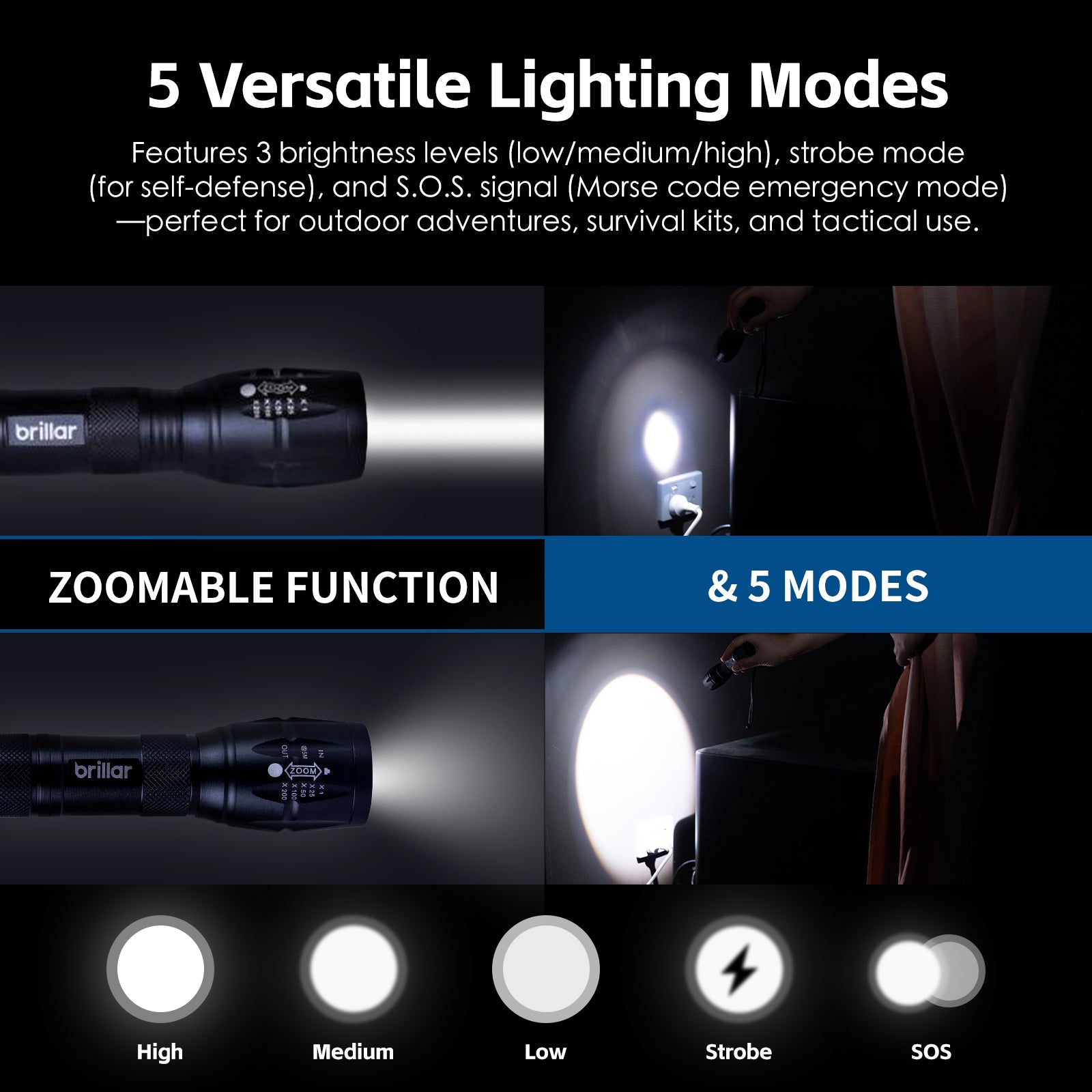 Aluminium 5 Mode Tactical Led Flashlight - 03