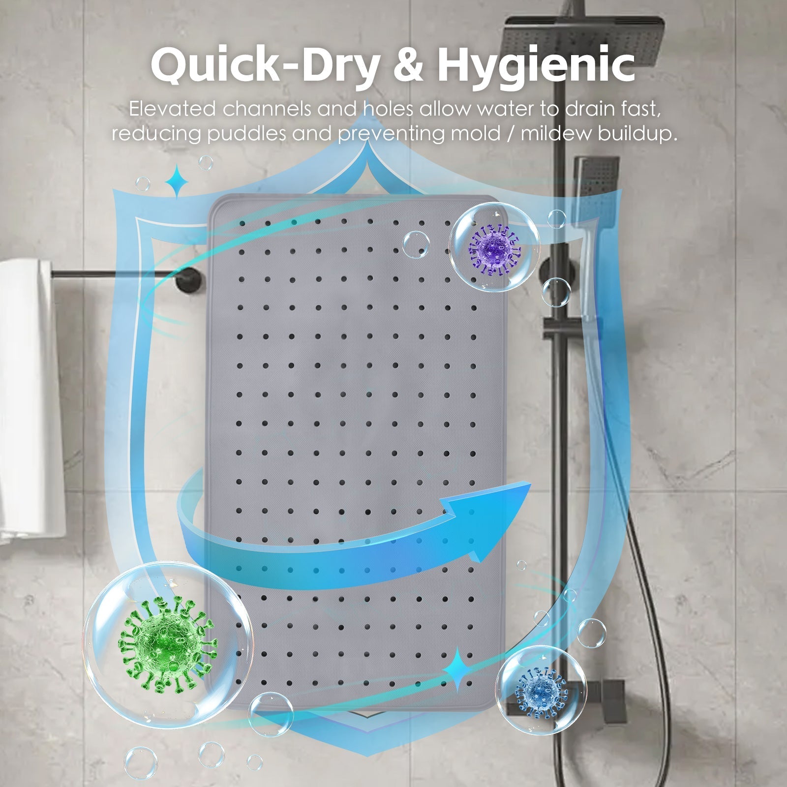2 Pcs 7040 Cm Antislip Grip Shower Mat Quickdry Bath Mat With 100 Suction Cups - 04