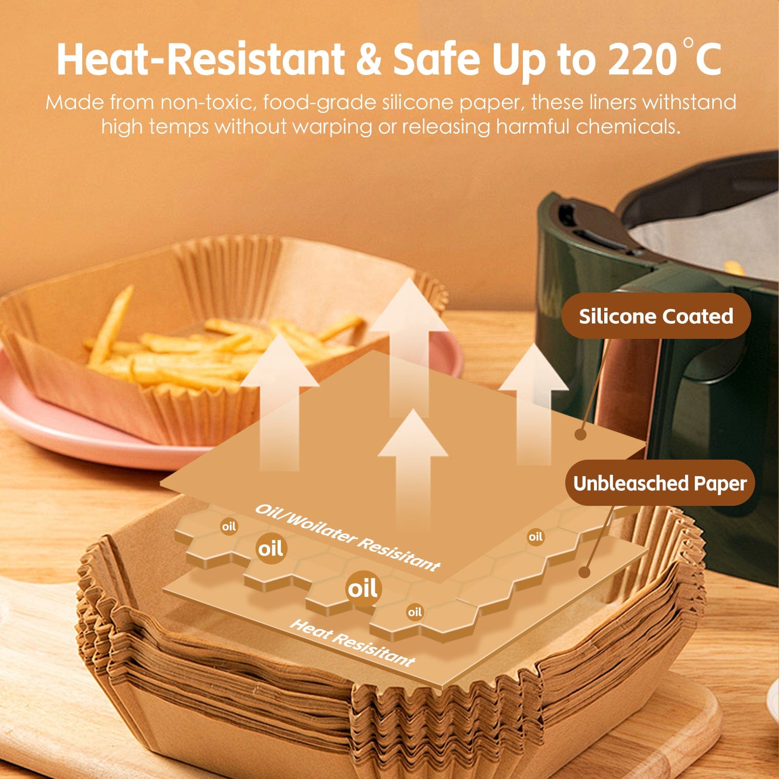 100 Pcs 16Cm Round Disposable Unbleached Silicone Paper Dish Air Fryer Liner - 04