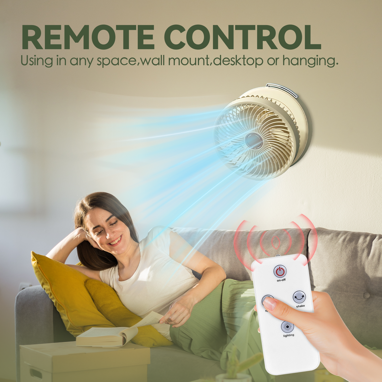 Usb Rechargeable Auto Oscillation Cordless Fan With Remote Night Light - 10