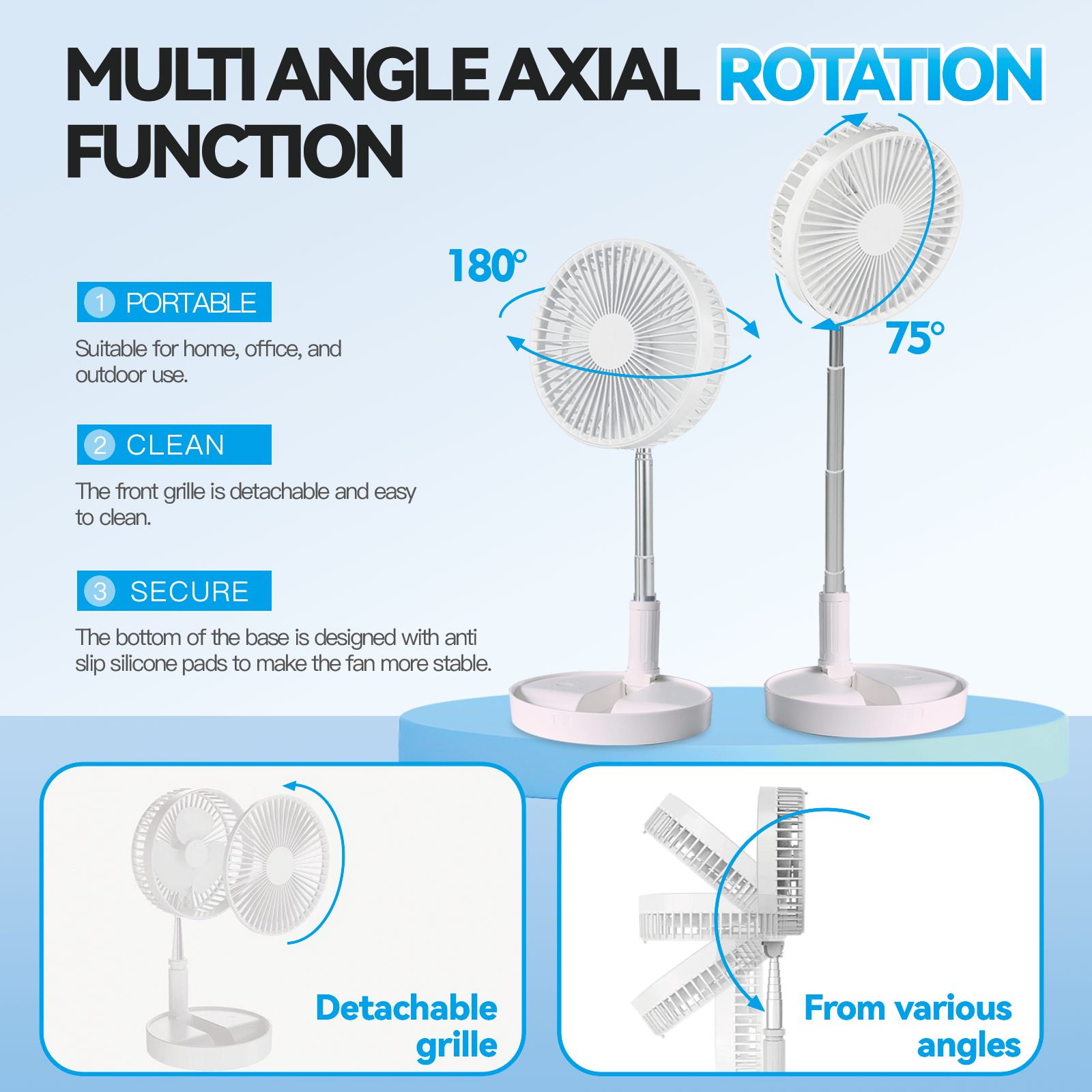 Folding Telescopic 45W Portable Heighttilt Adjustable Rechargeable Cordless Fan - 04