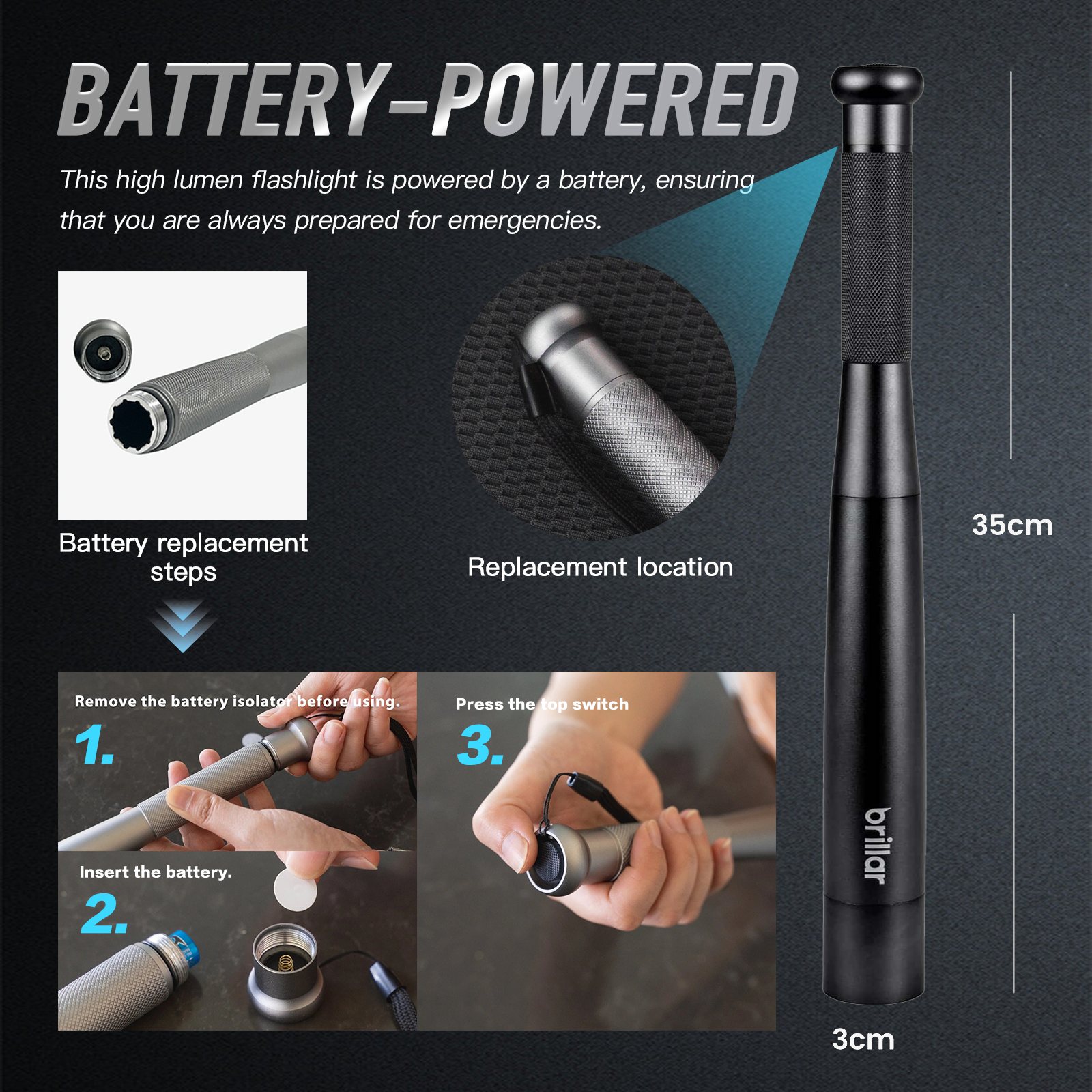 Brillar Aluminium Long Torch Black - 02