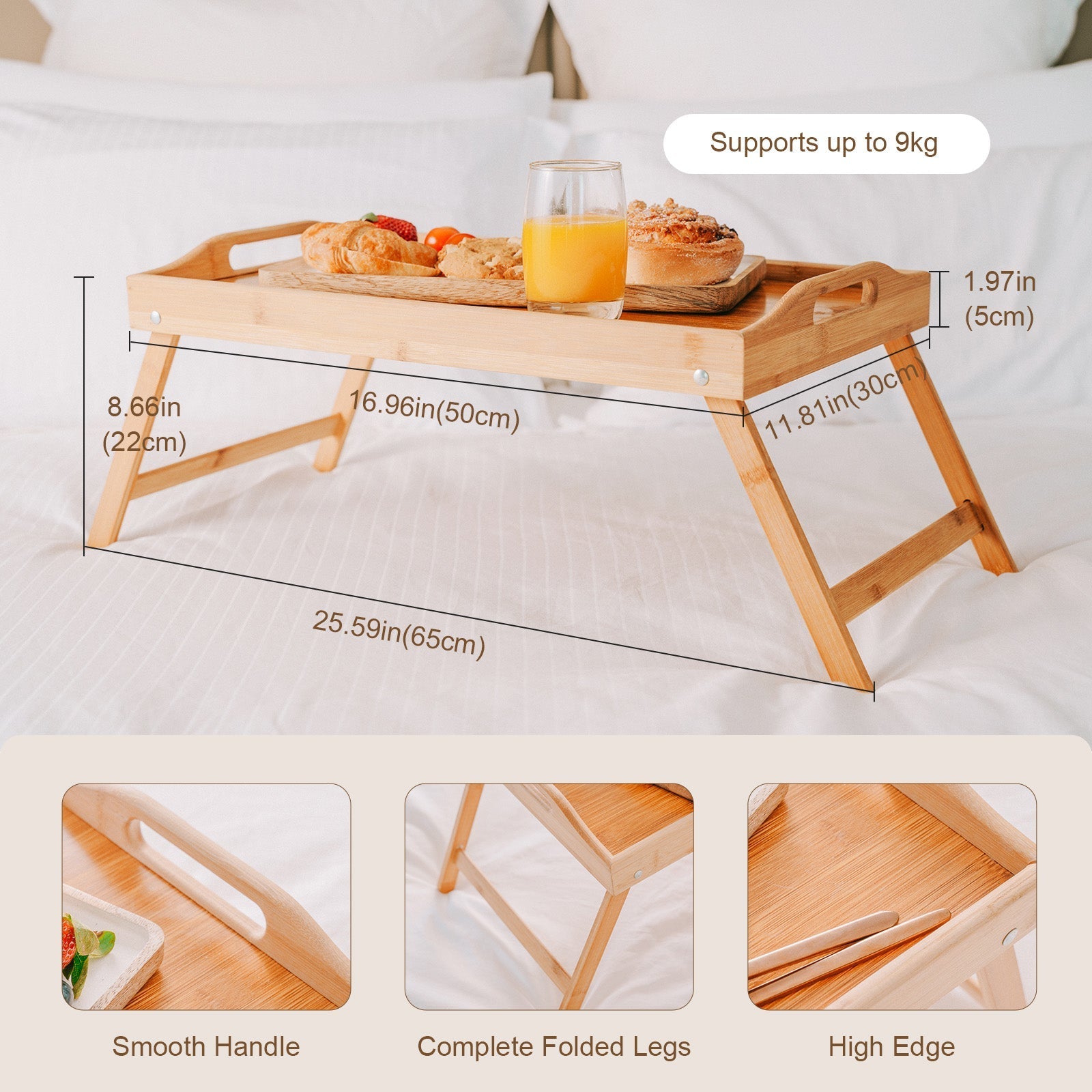 Foldable Bamboo Bed Tray Breakfast Serving Table - 11