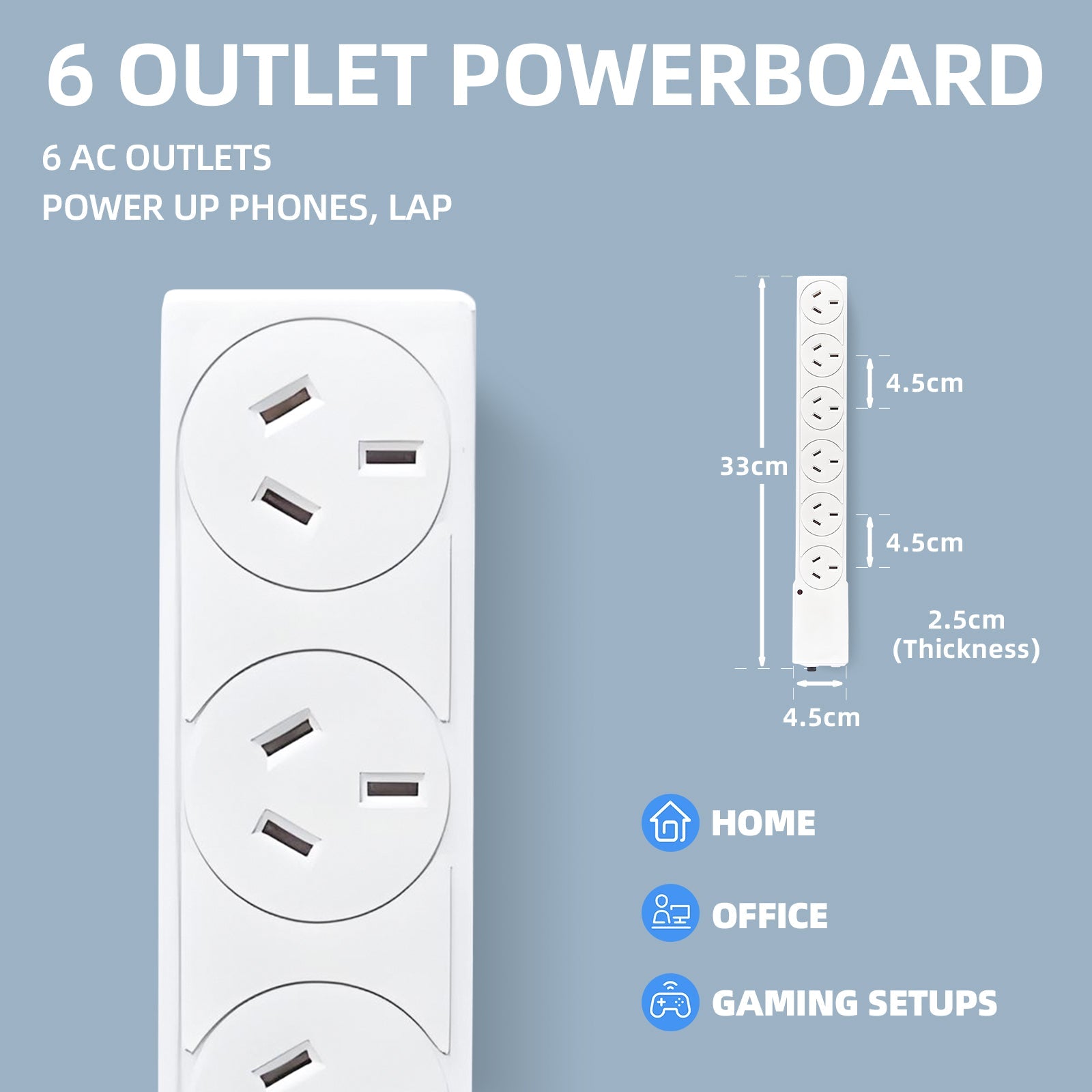 6 Outlet Power Board With Surge Protection 1M Lead Cable - 05