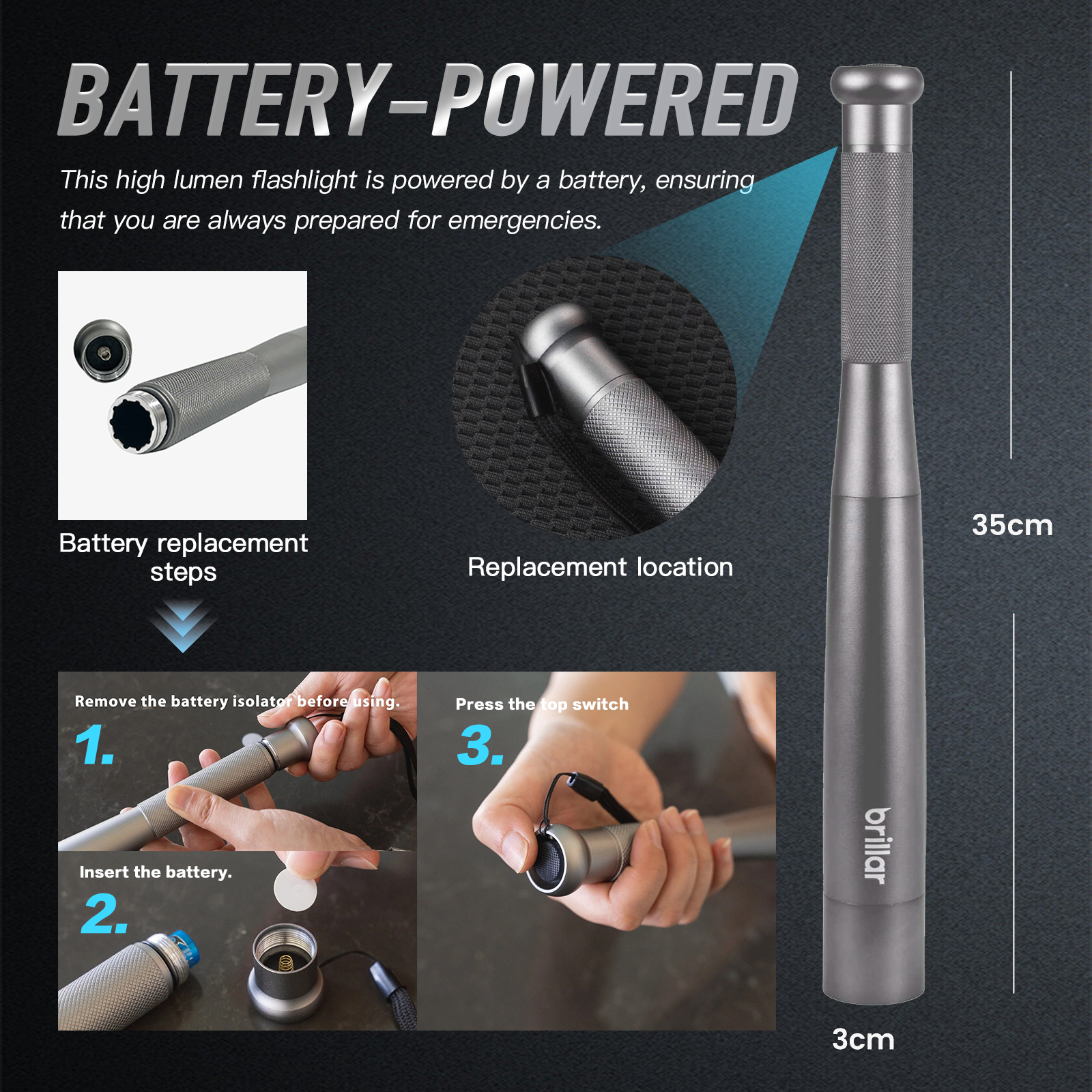 Brillar Aluminium Torch Gunmetal - 03