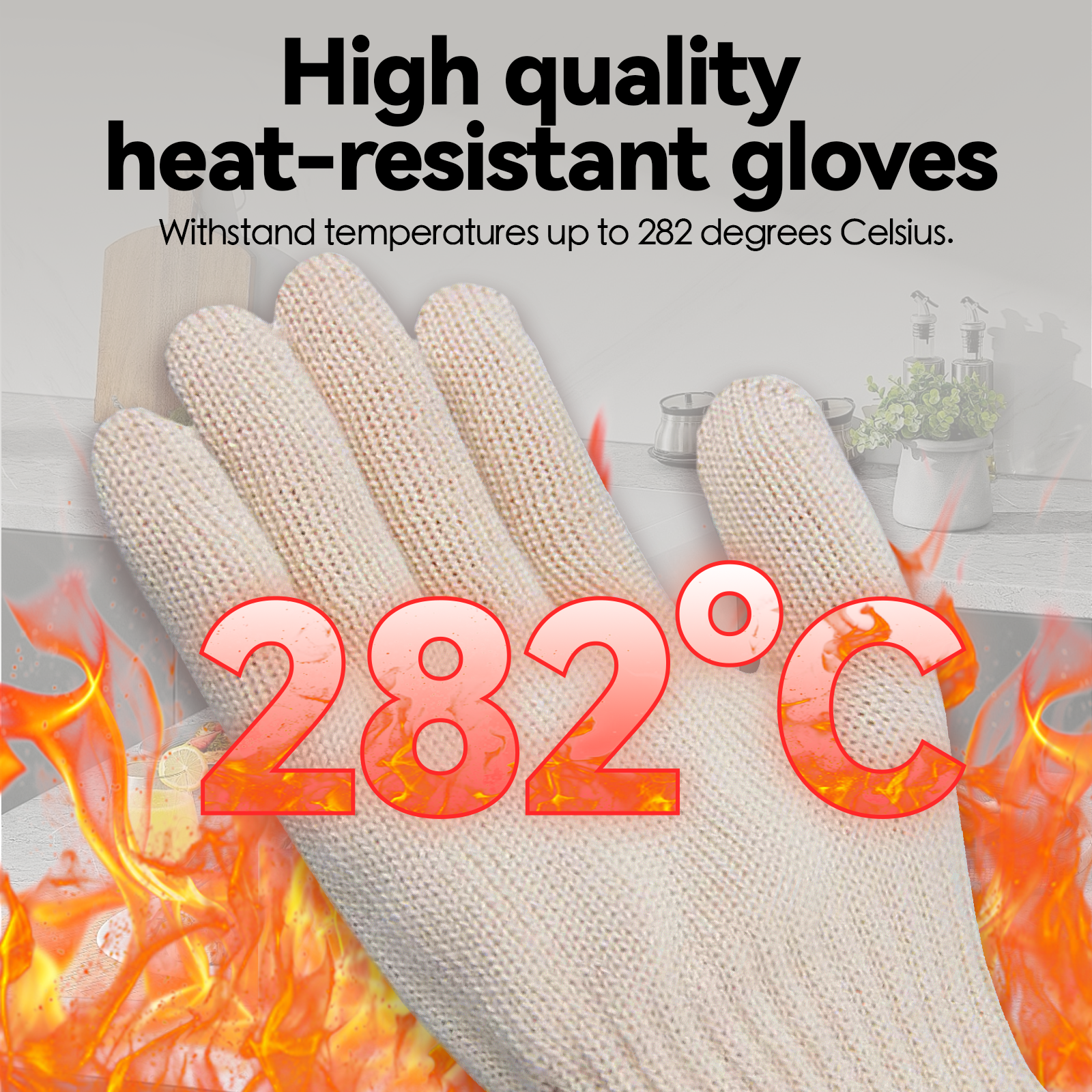 1 Pair 5 Finger Oven Mitt Bbq Grill Gloves - 08