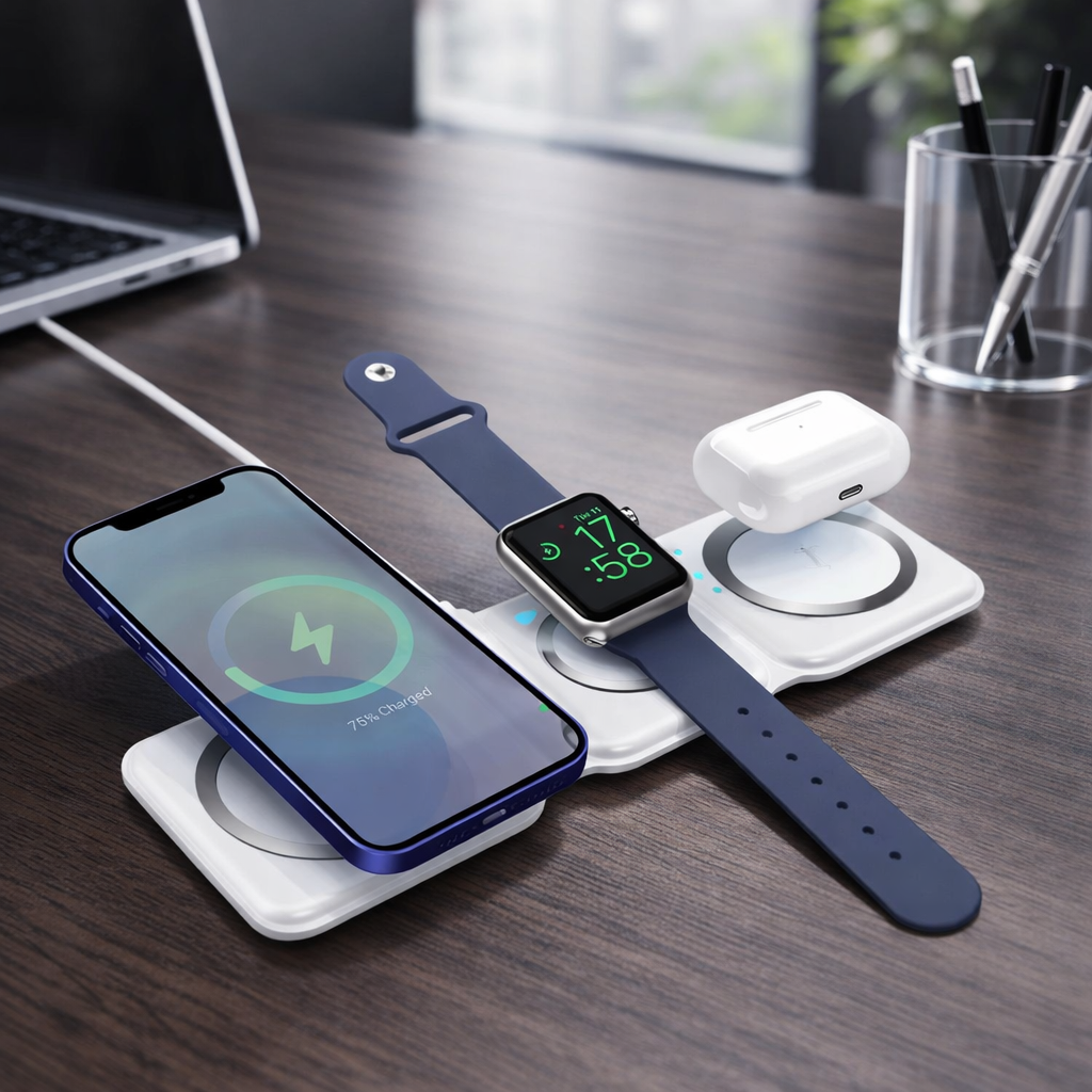 3 in 1 Wireless 15W Qi Fast Charging Foldable Station for Apple Mag Safe