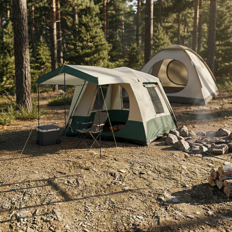 4 Person Instant Pop Up Camping Tent Family Hiking Dome - Green/Beige