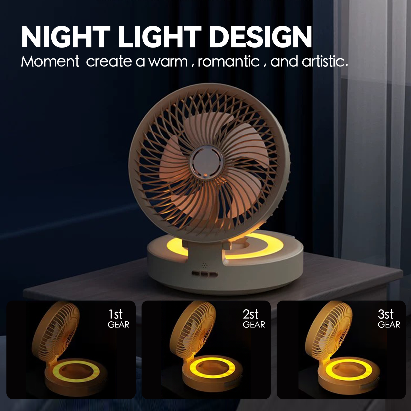 Usb Rechargeable Auto Oscillation Cordless Fan With Remote Night Light - 11