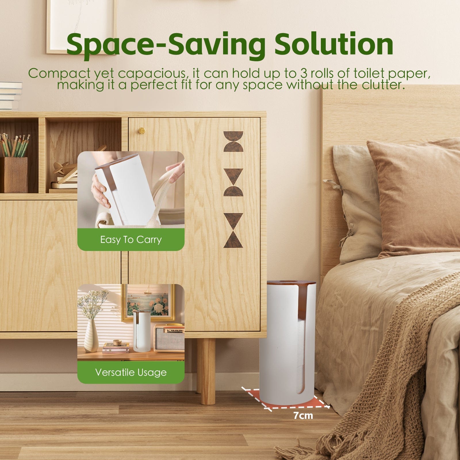 Bamboo Lid Toilet Roll Storage Holder - 05