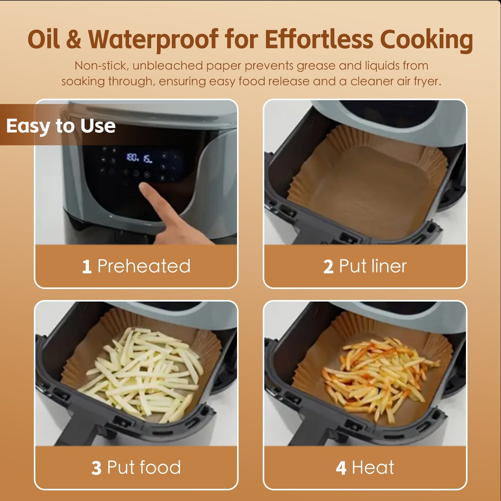 100 Pcs 20Cm Square Disposable Unbleached Silicone Paper Dish Air Fryer Liner - 05