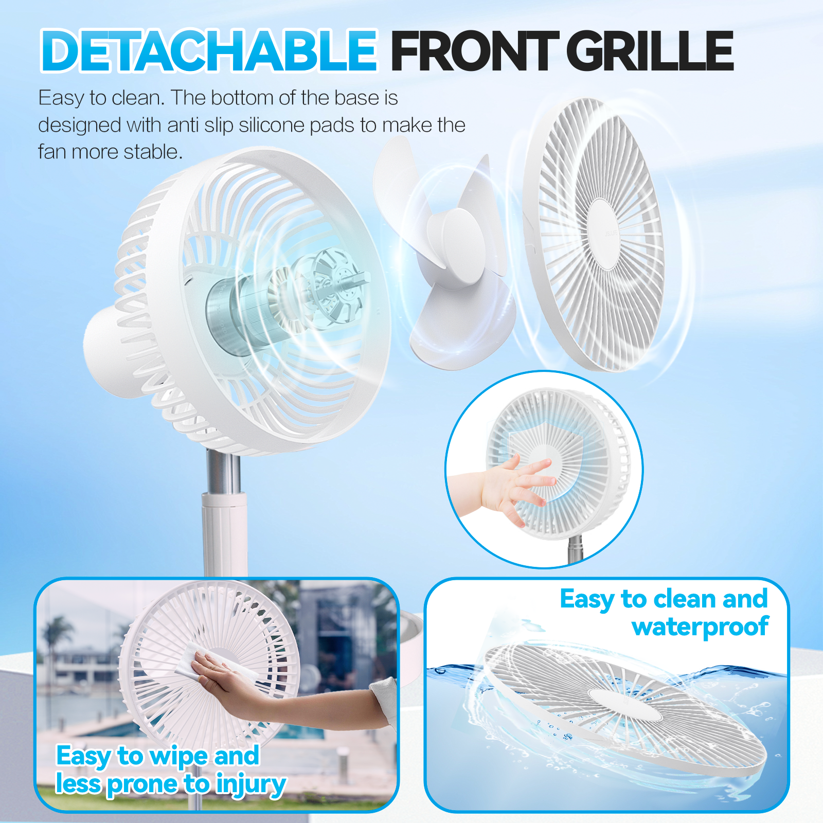 Folding Telescopic 45W Portable Heighttilt Adjustable Rechargeable Cordless Fan - 07
