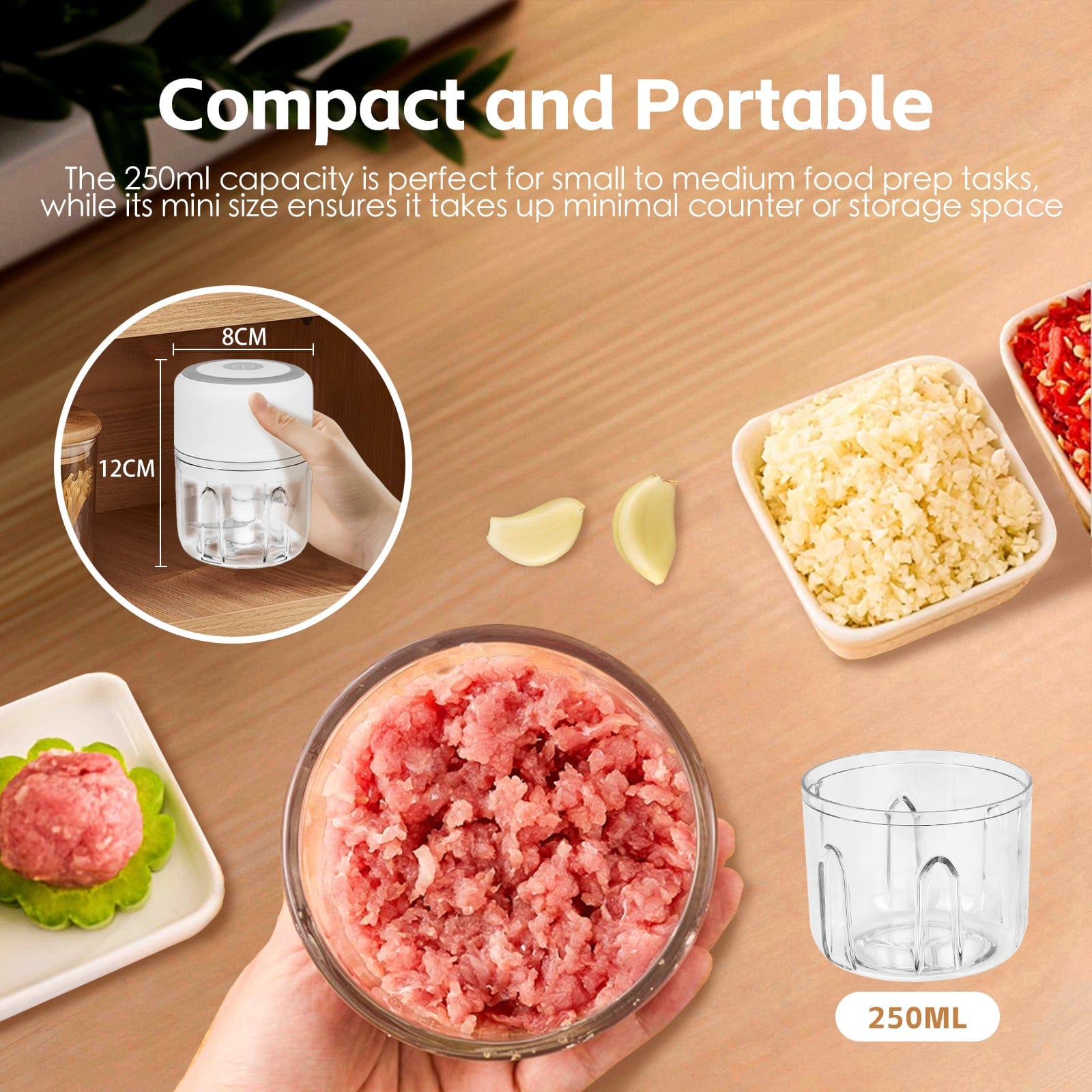 250Ml Cordless Usb Rechargeable Mini Food Chopper - 06