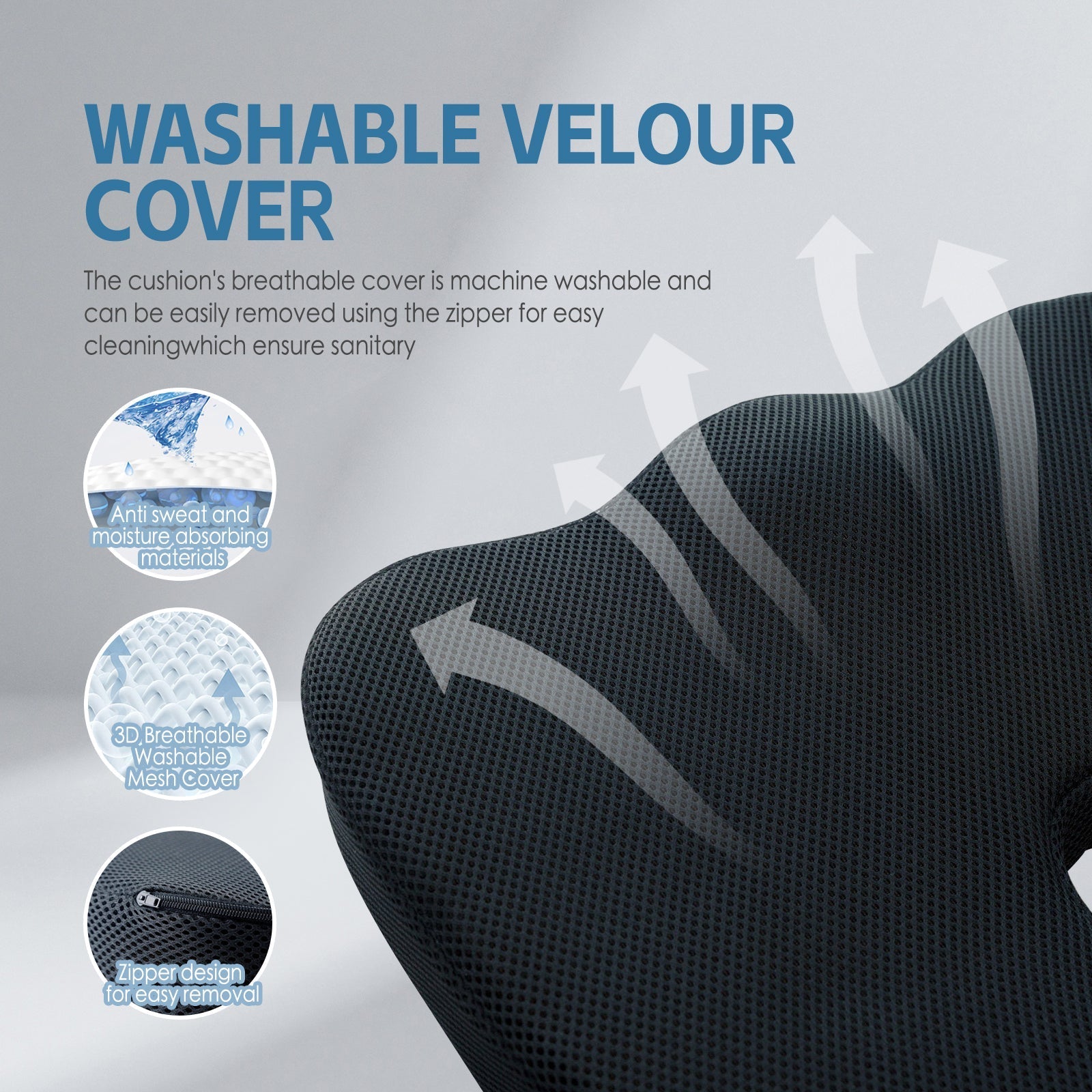 Memory Foam Car Office Seat Cushion With Black Cover - 03