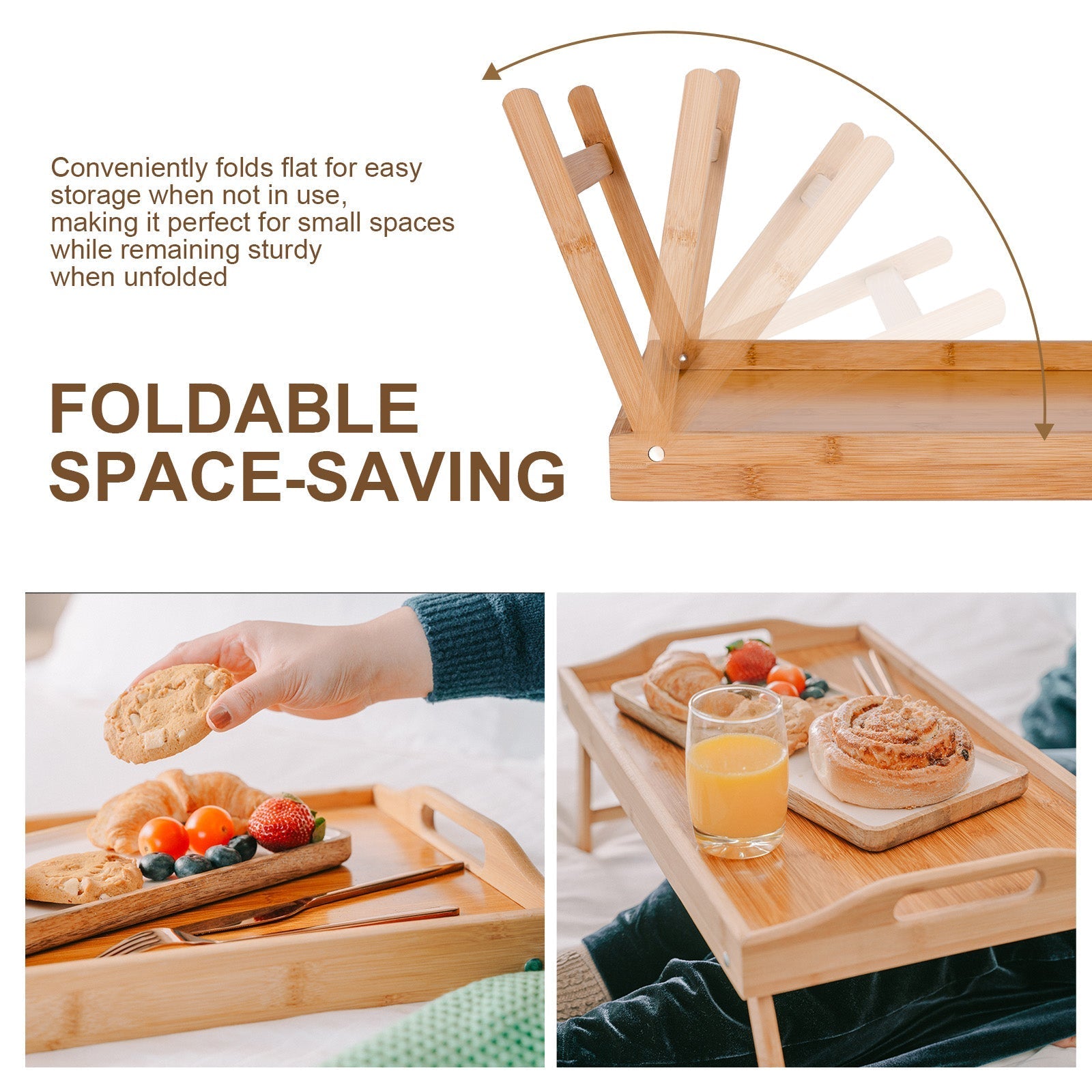 Foldable Bamboo Bed Tray Breakfast Serving Table - 06