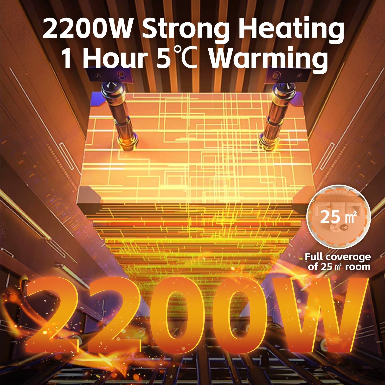 2200W Graphene Floor Electric Heater Fast Heating Energy Efficient Portable Indoor Heater - 04