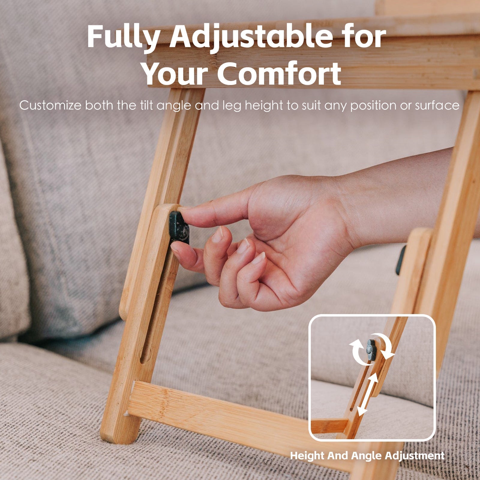 Foldable And Adjustable Bamboo Laptop Table Bed Tray - 04