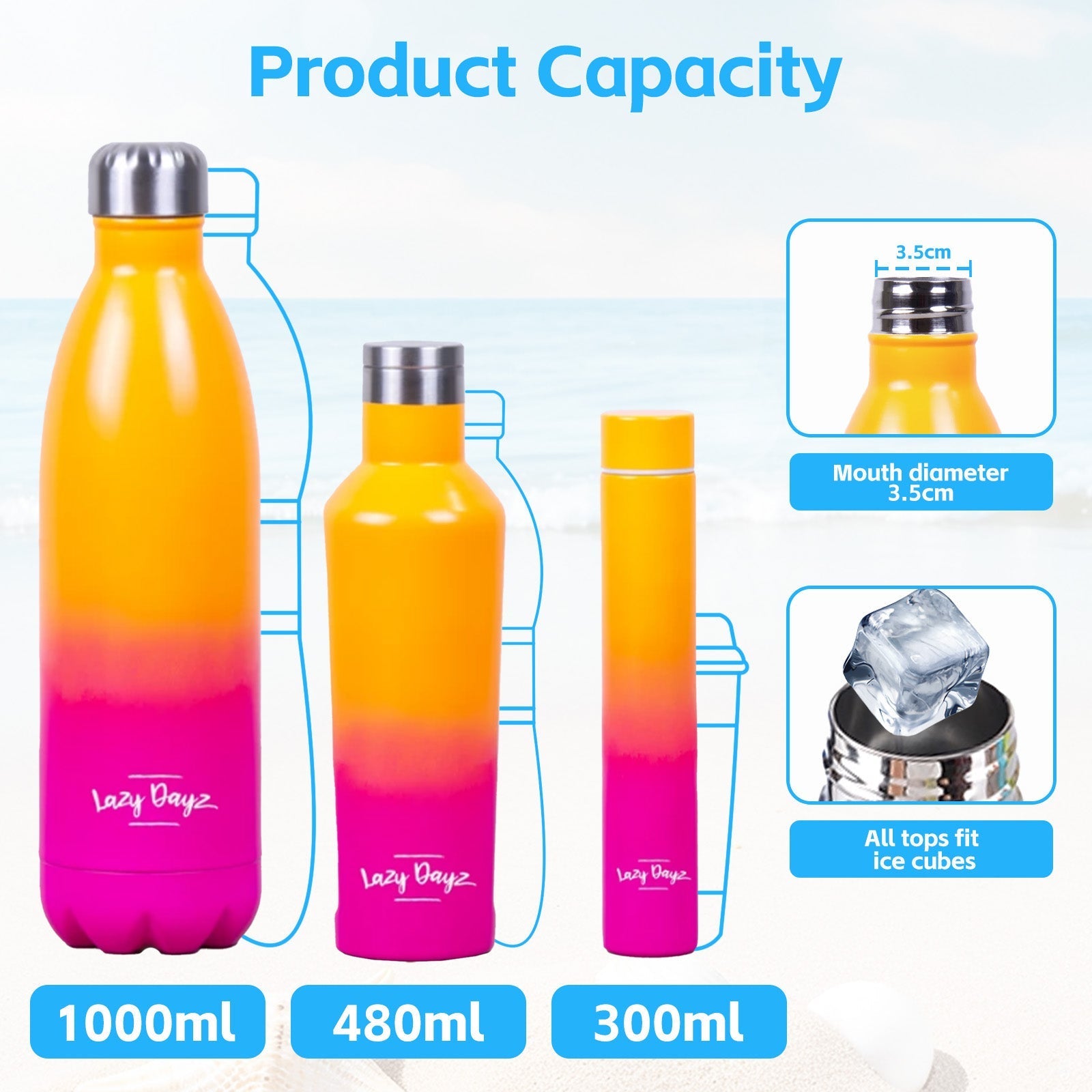 Lazy Dayz Jumbo Drink Bottle 1L Orange Pink Ombre - 04