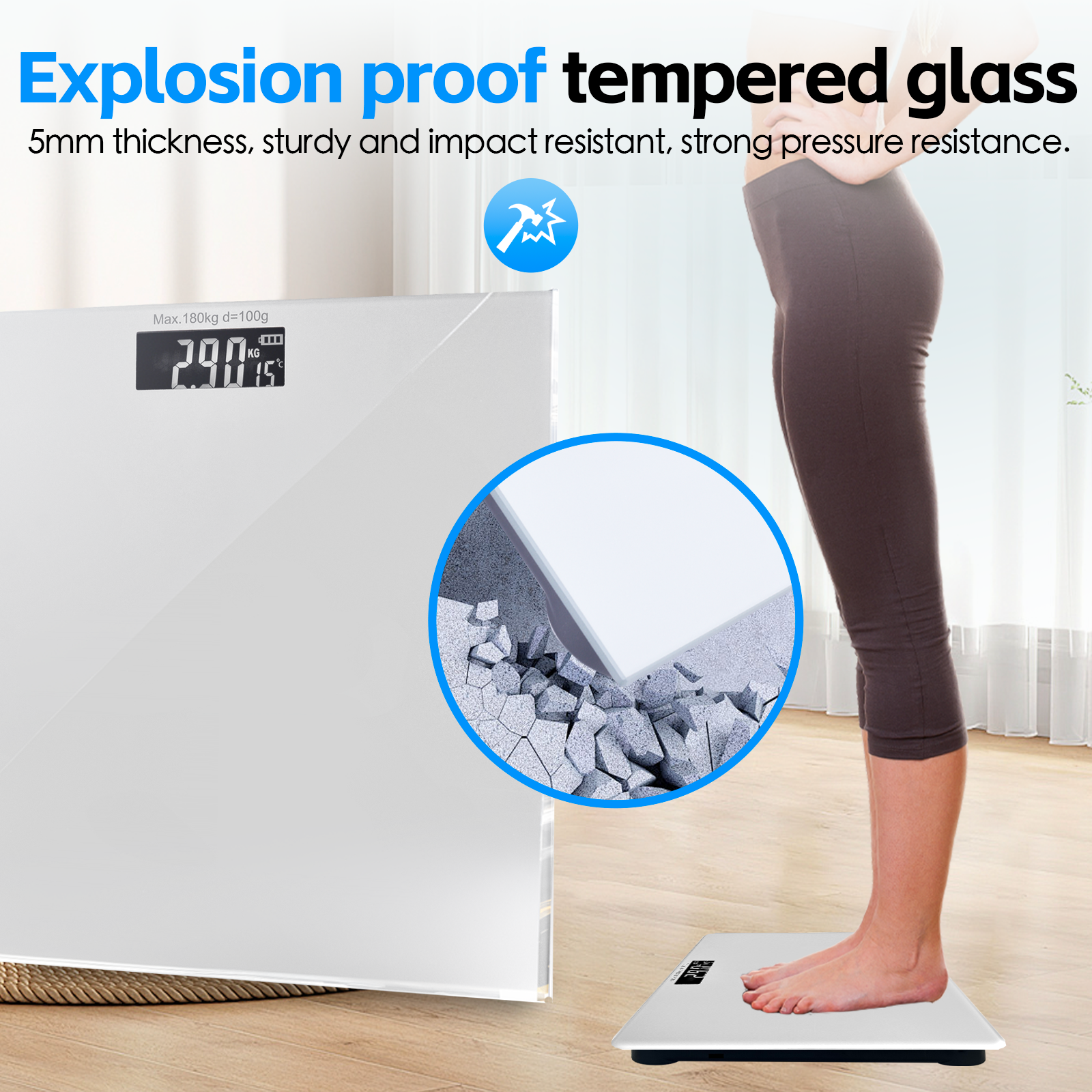 Clevinger Silver Digital Glass Bathroom Scale Max Capacity 180Kg - 10