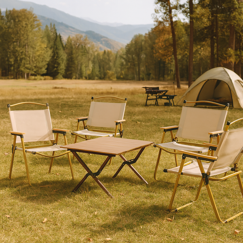 Outdoor Camping Folding Chairs x 4 - Beige