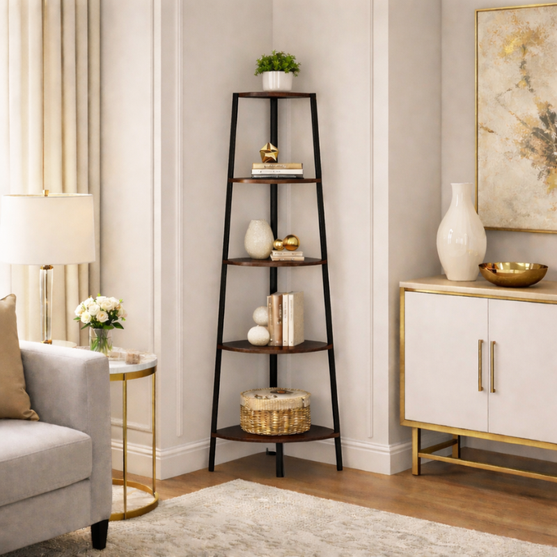 5-Tier Corner Book Shelf - Brown
