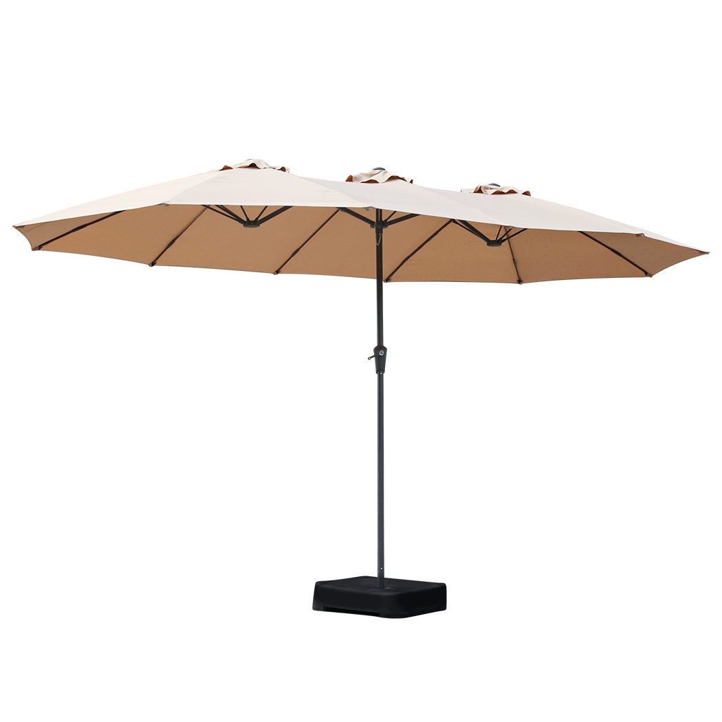 Centra 4.5M Double-sided Patio Umbrella Outdoor Umbrella Base Stand Khaki-1954802422325055496