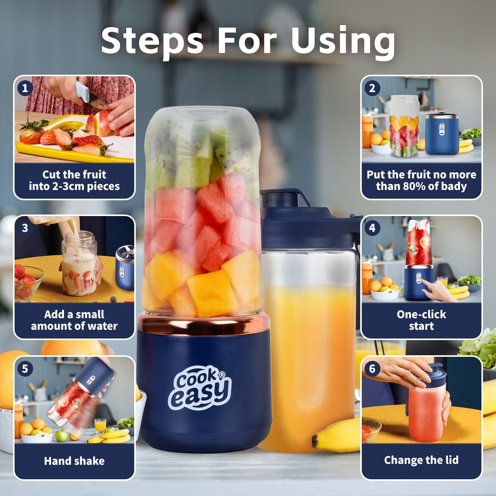 400Ml Usb C Rechargeable Portable Juicer With Travel Lid Personal Blender For Smoothies Shakes - 05