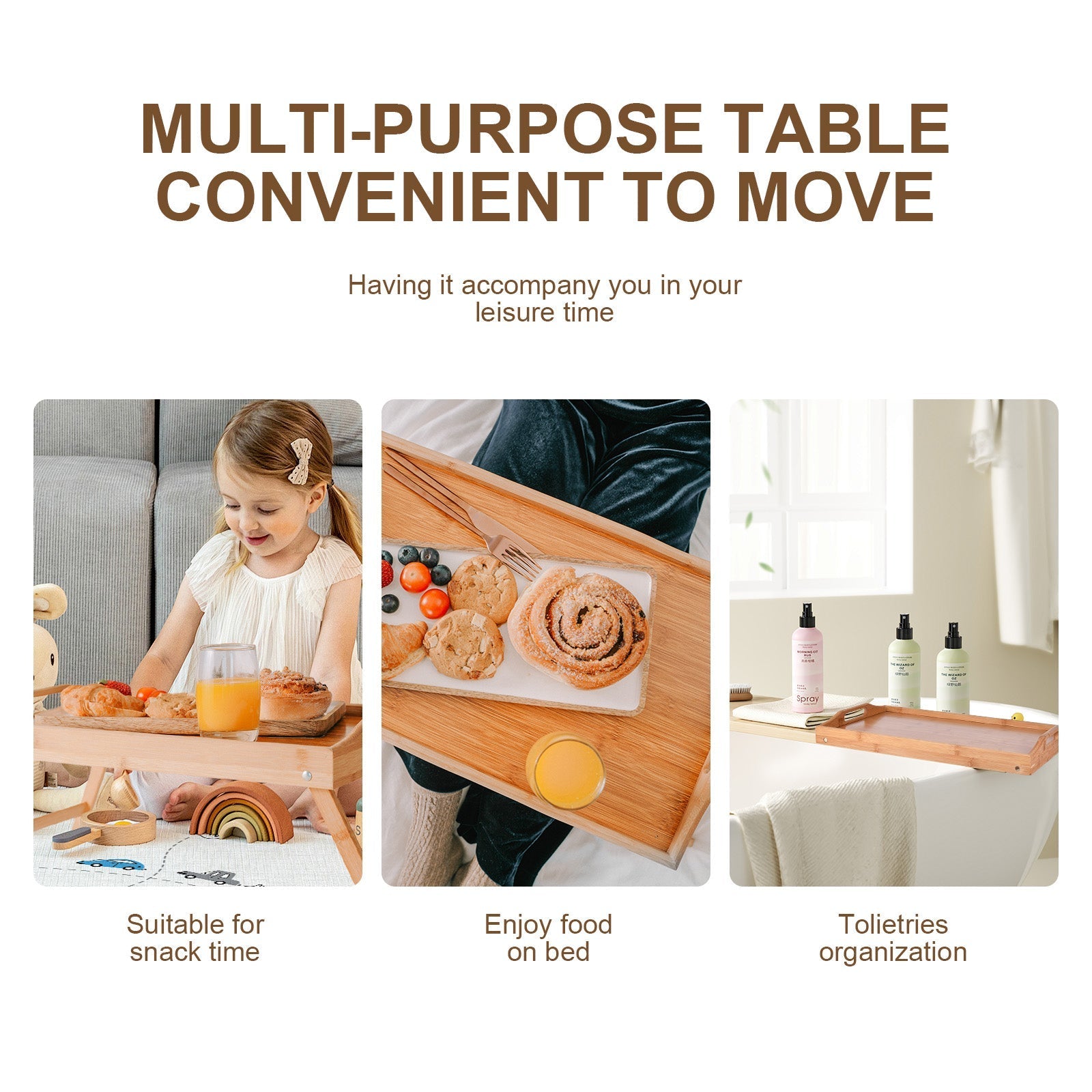 Foldable Bamboo Bed Tray Breakfast Serving Table - 08