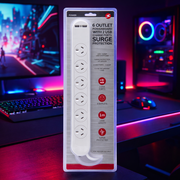 6 Outlet Powerboard With Surge Protection and Dual USB Charger 1M Lead Cable