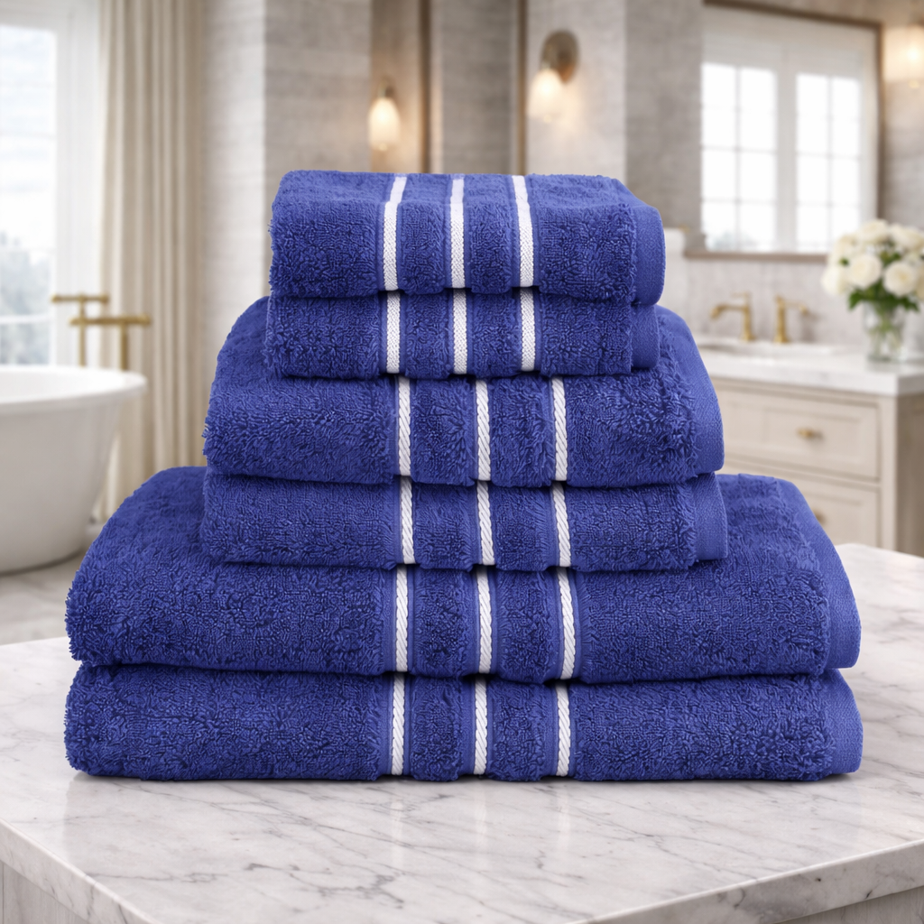 6PCS Hotel Style Premium Cotton Bath Towel Thick 650GSM Set - Navy