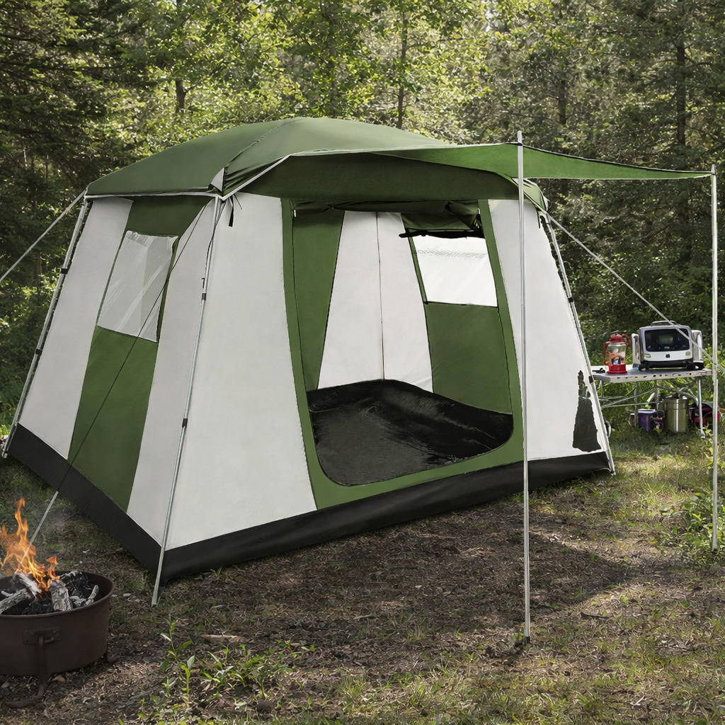 6 Person Camping Tent Family Hiking Dome - Green/White