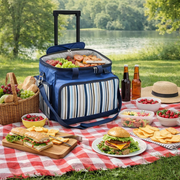 6 Person Picnic Basket Set Bag Wheels Insulated - Blue