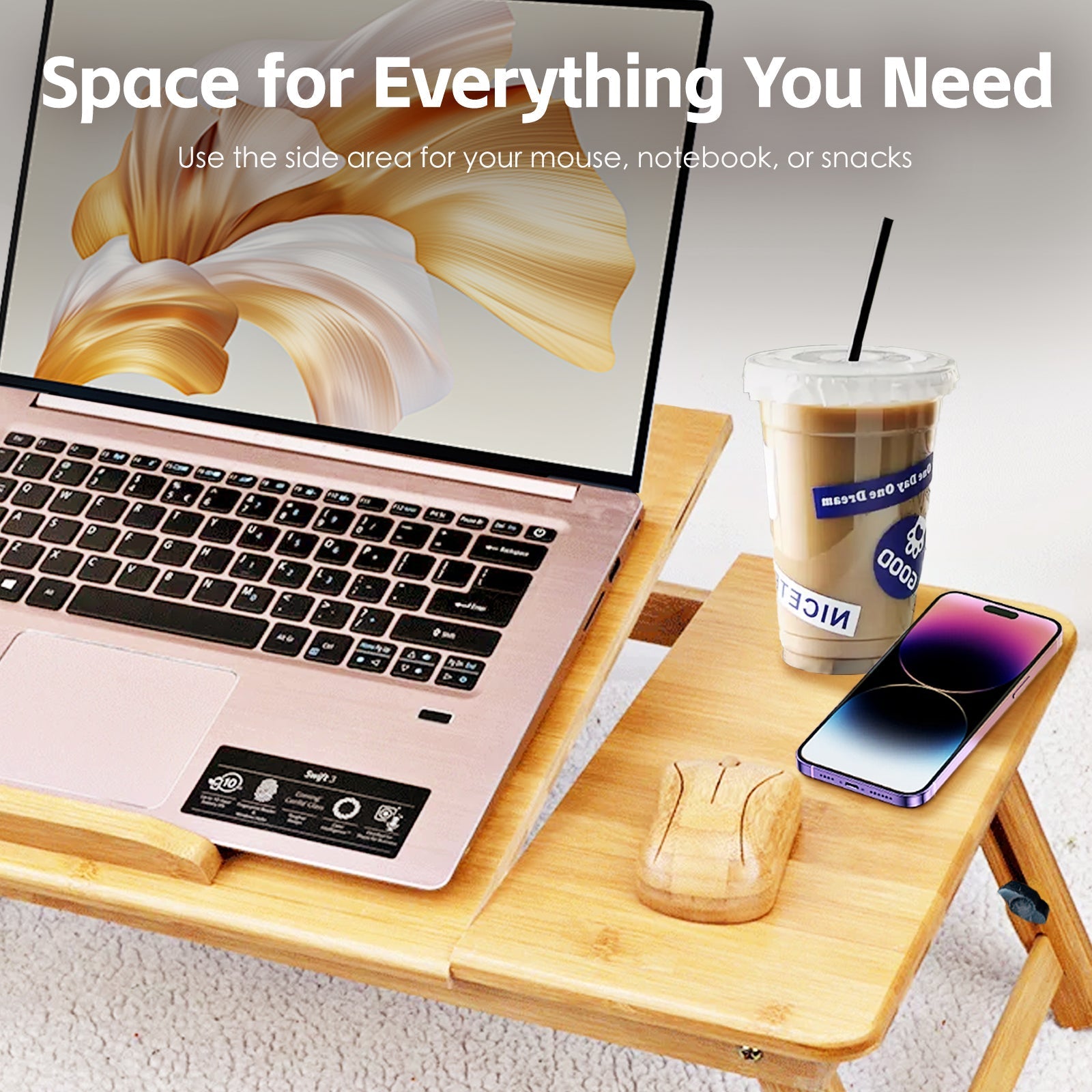 Foldable And Adjustable Bamboo Laptop Table Bed Tray - 06