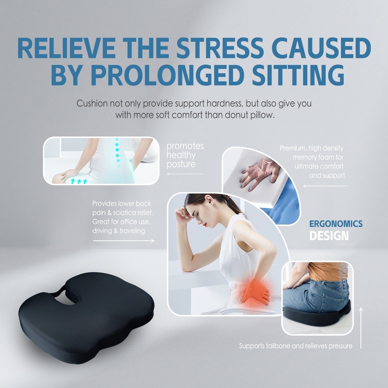 Memory Foam Car Office Seat Cushion With Black Cover - 05