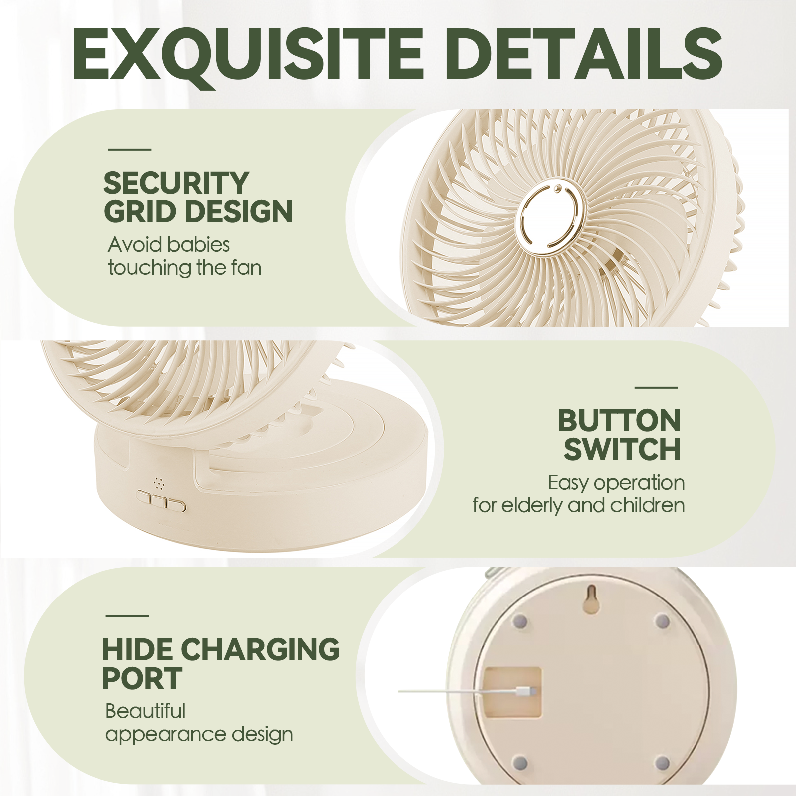 Usb Rechargeable Auto Oscillation Cordless Fan With Remote Night Light - 13