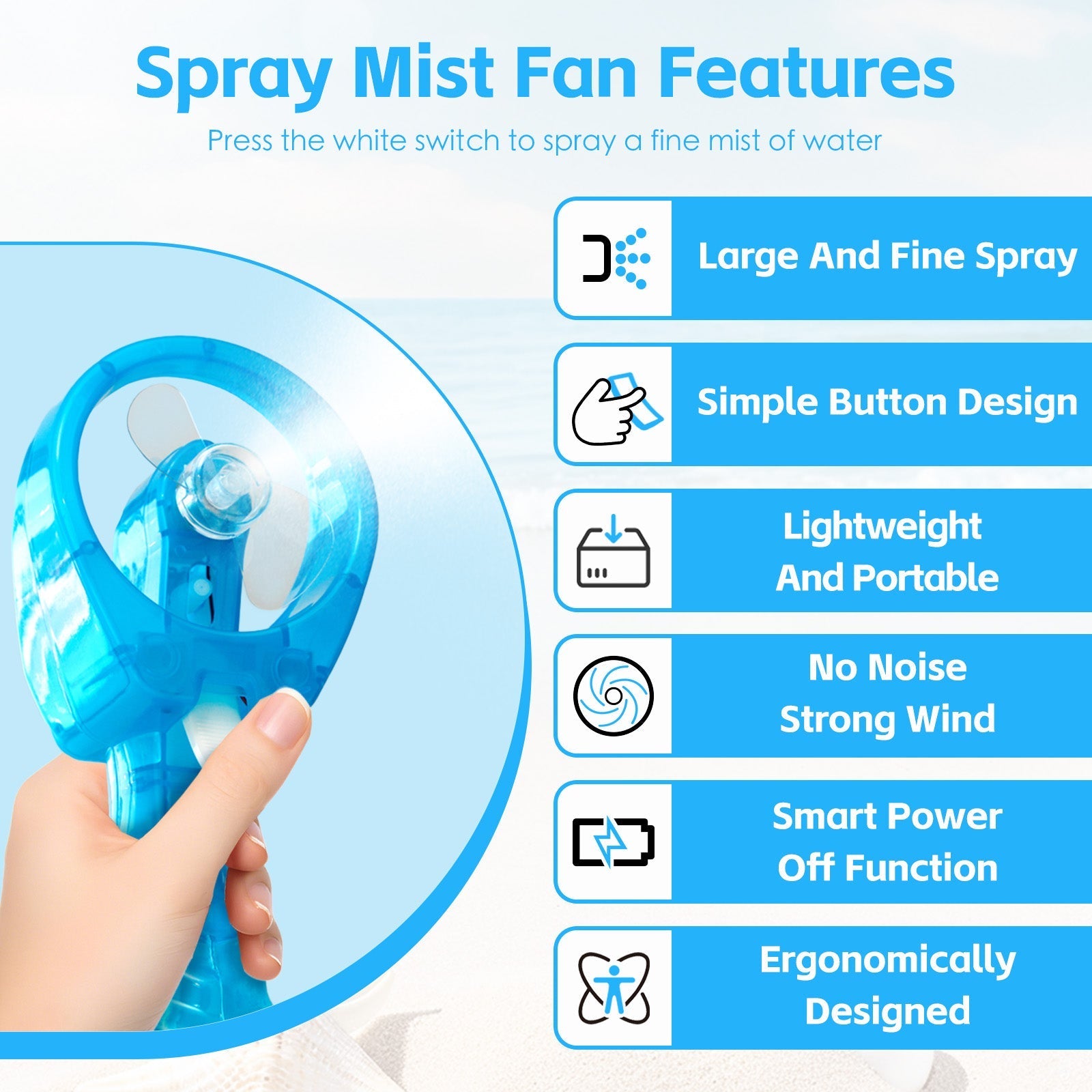Lazy Dayz Water Spray Fan Blue - 10